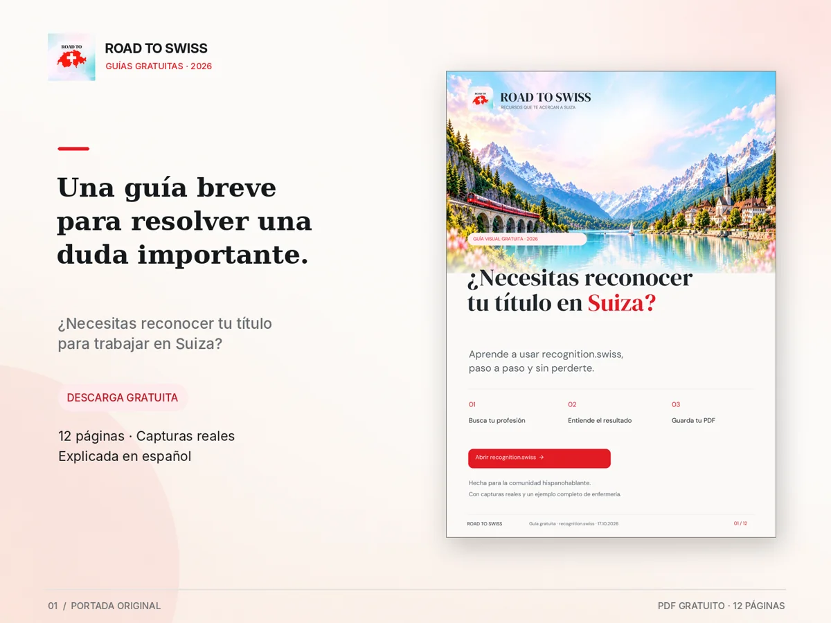 Portada de Recognition.swiss · ¿Necesitas reconocer tu título?